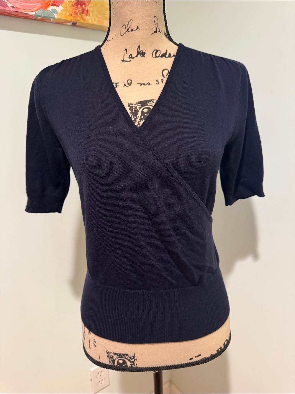 New York & Co. Women’s Navy Short-Sleeve Wrap Sweater Top